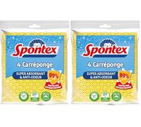 SPONTEX - Carréponge - 4 éponges Plates résistantes et Flexibles - Protection Anti-bactéries