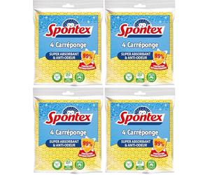 SPONTEX - Carréponge - 4 éponges Plates résistantes et Flexibles - Protection Anti-bactéries (Lot de 4)