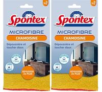 Spontex - Chamoisines Microfibre - 2 Microfibres Qui dépoussièrent 2 Fois Plus* - Douces au Toucher (Lot de 2)