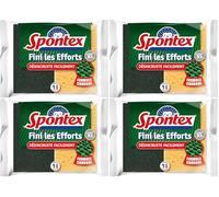 SPONTEX - Eponge Fini Les Efforts - 2 éponges grattantes désincrustantes Vertes Format XL - Formule Carbone (Lot de 4)