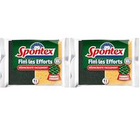 SPONTEX - Eponge Fini Les Efforts - 2 éponges grattantes désincrustantes Vertes Format XL - Formule Carbone
