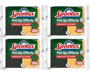 SPONTEX - Eponge Fini Les Efforts - 2 éponges grattantes désincrustantes Vertes Format XL - Formule Carbone (Lot de 4)