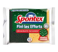 Spontex Éponge Fini les Efforts – Grattante désincrustante Formule carbone 2 pièces XL verte