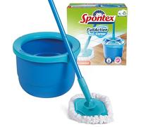 Spontex Full Action Kit balai Spécial Coins & seau | Atteint les coins exigus | Système de rinçage et essorage à 360° | Nettoie les sols stratifiés, planchers et carrelages | 1 Tête en microfibre