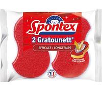 SPONTEX - Gratounett' Stop-Graisse - 2 éponges grattantes rouges protection anti-graisse - Très récurante