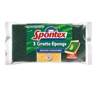 SPONTEX GRATTÉ Éponge à récurer - Microfibre renforcée mousse végétale - Lot de 3 Vert