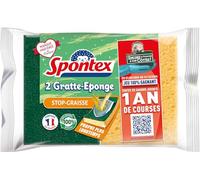 SPONTEX - Gratte-Eponge Stop-Graisse + - 4 éponges grattantes vertes protection anti-graisse