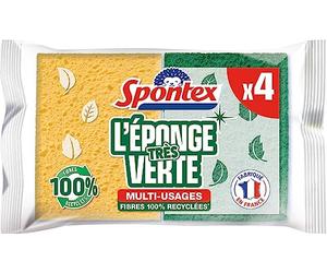 Spontex Gratte-Éponge Très Verte | En Fibres 100% Recy s, Résistantes, pour Vaisselle et Cuisine | Lot de 4