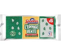 Spontex Gratte-Eponge très Verte 6 Éponges Grattantes Vertes Résistante et Eco-responsabile - Composées de Fibres 100% recy s Standard