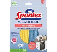 SPONTEX - Kit Microfibre Cuisine - 1 Microfibre Multi-usage et 1 Microfibre Cuisine - Absorbe et dégraisse efficacement