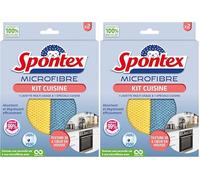 Spontex - Kit Microfibre Cuisine - 1 Microfibre Multi-Usage et 1 Microfibre Cuisine - Absorbe et dégraisse efficacement