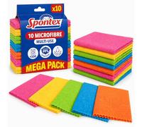 Spontex Lot de 10 chiffons en microfibre - 30 x 30 cm - Lavables jusqu'à 60 °C - Élimine 99 % des bactéries uniquement avec de l'eau - Chiffons de nettoyage réutilisables pour cuisine, salle de bain