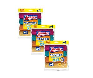 SPONTEX Lot de 3 packs de 4 lavettes Microfibre Collection XXL - 12 Microfibres