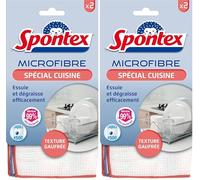 Spontex - Microfibre Cuisine - 2 Microfibres avec Texture gaufrée - Essuie et dégraisse efficacement - Elimine 99% des bactéries