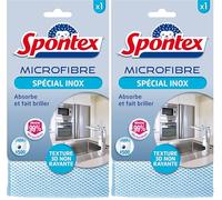 SPONTEX - Microfibre Spécial Inox - Texture 3D non rayante - Absorbe et fait briller - Elimine 99% des bactéries (Lot de 2)