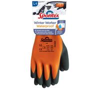 Spontex Paire de gants de travail d'hiver imperméables avec doublure double couche - Haute protection contre le froid - Revêtement en latex - Taille L - Orange/noir