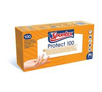 SPONTEX - Protect x100 - Gants Fins Jetables Hypoallergéniques en Vinyle -Recyclables avec TerraCycle - Sans latex - 1 boîte de 100 gants - Taille M