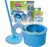 Spontex Set balai à laver et seau Sépare l'eau propre de l'eau sale Nettoie le bois, le stratifié et le carrelage Mop à spin plat