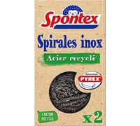 Spontex Spirale Inox Acier Recyclé | Récurer Vaisselle de Manière Durable, Nettoyage Puissant | Lot de 2