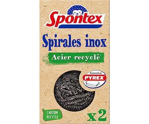 Spontex Spirale Inox Acier Recyclé | Récurer Vaisselle de Manière Durable, Nettoyage Puissant | Lot de 2