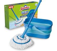 Spontex Kit Balai serpillère & seau ultra-compact Twist Mop - Franges en microfibre avec système d’essorage intégré - Seau rétractable de 10L - Nettoie les sols stratifiés, planchers et carrelages