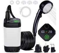 Spopal Camping Douche Portable, Kit Douche de Camping,Pompe de Douche Électrique Rechargeable,6000mAh, Imperméable,avec Afficheur Intelligent et Pomme de Douche 4 Modes pour Extérieure,Camping