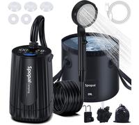 Spopal Douche Camping Portable,[10000 mAh] Douche Portable,Rechargeable,avec Seau Pliant de 20L,4 Modes pour Extérieure,Camping