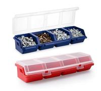 Sporful Organiseur de petites pièces avec couvercle - 2 boîtes de rangement pour écrous et boulons, organiseur de vis empilables à 4 compartiments pour matériel, outils, clous, garage, atelier, tiroir