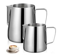 Sporgo Lot de 2 pichets à lait : pot à lait en acier inoxydable 150 ml, 350 ml - Pichet à mousse de lait pour cappuccino, latte et expresso (150 ml, 350 ml)