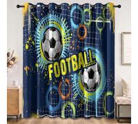 Sport Streetwear Rideaux Occultant 140L X 260H cm Lot de 2 Rideau Occultant Thermiques Imprimé Animé Football Cage de Foot Graffiti, Rideau Oeillets Opaque Draperie pour Salon et Chambre, Bleu