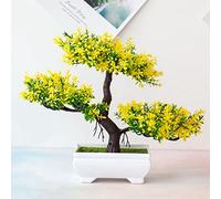 SPORTARC Bonsaï artificiel en forme de pin, plante en pot de simulation, plante en pot pour bureau, ornements en pot de bonsaï artificiel pour décoration de bureau à domicile, jaune