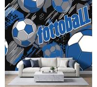 Sports Modernes Papier Peint Panoramique 400L x 280H cm, Graffiti de Rue Géométrique Football Sport Fresque Murale Papier Peint - Bleu Poster Tableaux pour Salon Chambre à Coucher Salle de Jeu