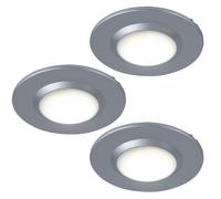 Spot à encastrer IP44 pour salle de bain Spot à encastrer Plafonnier chromé rond, alu mat, LED 3W blanc neutre, DxH 7x1 cm, 3 pièces
