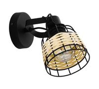 Eglo Plafonnier Anwick 1, lampe de plafond 1 flamme vintage, style bohème, projecteur en acier et rotin, lampe de séjour noire et naturelle, lampe de cuisine, spot avec douille E27