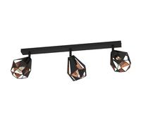 Spot CARLTON 7 E27 3X40W en acier noir et aspect cuivre-antique 730x160x255mm