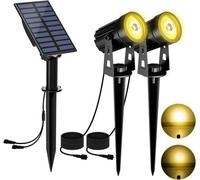 Spot de jardin solaire, lot de 2 - Lampe LED solaire étanche IP65 - 2 niveaux de luminosité - Câble de 3 mètres - Blanc chaud 3000K
