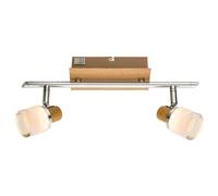 Spot de plafond 2 flammes bois plafonnier orientable applique murale spot LED, composé d'interrupteur chromé, 2x LED 5W 380Lm blanc chaud, L 35 cm