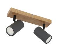 Spot de plafond, 2 flammes Plafonnier, Spot mobile, aspect bois noir, spots orientables, métal graphite, 2x douilles GU10, LxPxH 26x6x12 cm