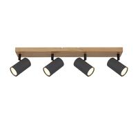 Spot de plafond 4 flammes plafonnier aspect bois GU10 plafonnier salon avec spots orientables, métal, 4x GU10, LxlxH 56x6x12 cm