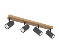 Spot de plafond 4 flammes plafonnier aspect bois GU10 plafonnier salon avec spots orientables, métal, 4x GU10, LxlxH 56x6x12 cm