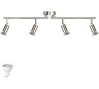 Spot de plafond, 4 têtes réglables, éclairage LED à intensité variable sur rail, sans ampoule, argent