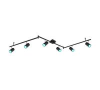 Spot de plafond, 6 flammes spot bande télécommande plafonnier plafonnier métal noir, spots flexibles, 6x LED RGB 3.5W 290Lm, LxlxH 180x10x18.5 cm
