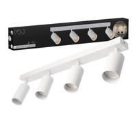 EDO Spots de Plafond Orientable Blanc MALGA 4, Plafonnier 4 Spots avec Douille GU10, Éclairage de Plafond Moderne, Luminaire Plafonnier 230V, Barre de Spot sans Ampoules pour Salon Chambre à Coucher
