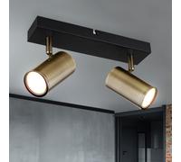 Spot de plafond Lampe de chambre à coucher Spot bar, 2 flammes, design rétro, spot orientable, métal laiton, noir, 2x douille GU10, LxPxH 26x6x12 cm