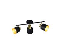 Spot de plafond moderne noir et doré, rail 3 spots cylindriques 3xE14 10W EVA Trio