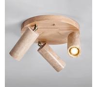 Spot de Plafond Orientable À 3 Lumières, Luminaire Sur Rail Rond, Douille E27 Semi-Encastrée, Éclairage Directionnel Pour Cuisine Et Chambre, Éclairage En Bois À Installer Près Du Plafond/Naturel