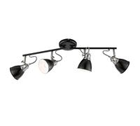 Spot de plafond, plafonnier moderne, noir, lampe de salon à 4 flammes, barre spot orientable, métal rond, 4x douille E14, LxlxH 70x12,5x22 cm
