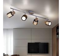 Spot de plafond plafonnier pivotant chrome plafonnier rétro verre, 4 flammes accents bois, 4x E14, L 70 cm