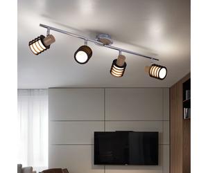 Spot de plafond plafonnier pivotant chrome plafonnier rétro verre, 4 flammes accents bois, 4x E14, L 70 cm