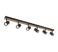 Spot de plafond plafonnier spot noir Spot strip 6 flammes, MDF aspect bois scandinave, 6x douilles GU10, LxPxH 115x6x13,5cm